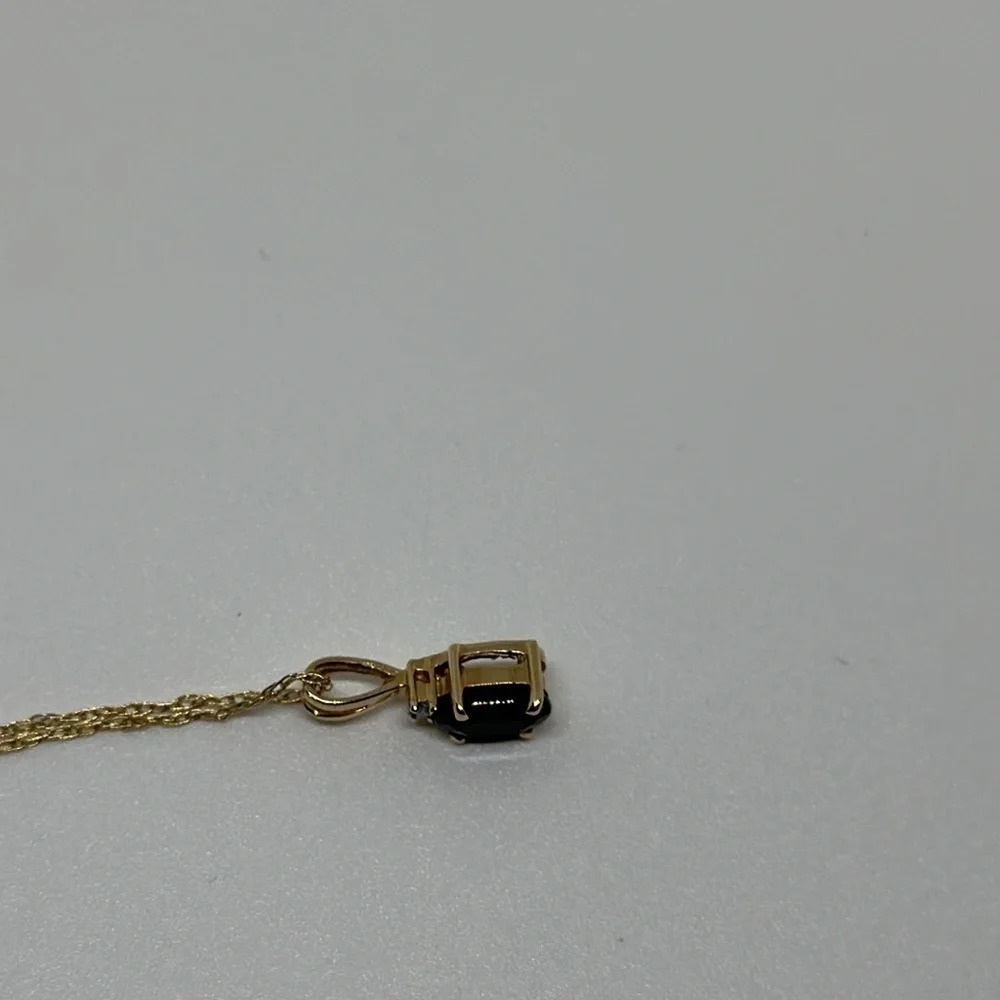 14k Gold, Onyx, Diamond Pendant & 14k Gold 16” Necklace - Picture 9 of 10